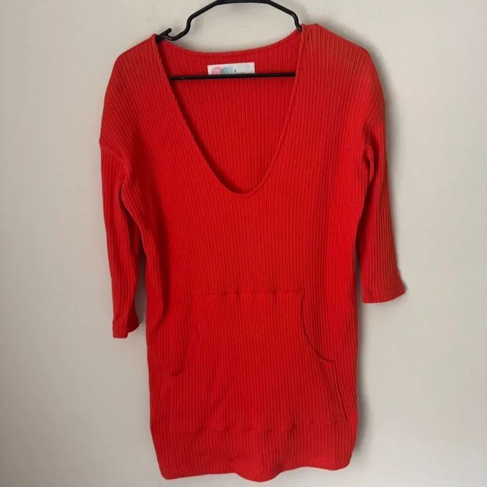 Free People Beach Orange Ribbed Oversized Tunic